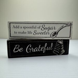 Kitchen Sign Set Be Grateful & Spoonful Of Sugar Shelf Tiered Tray Signs